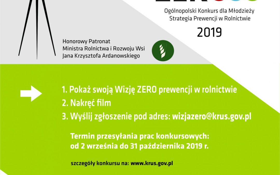 Nagrody za prawie 9 tys. zł dla zwycięzcy konkursu filmowego „Moja Wizja Zero – Strategia Prewencji w Rolnictwie” organizowanego przez KRUS dla młodzieży i studentów