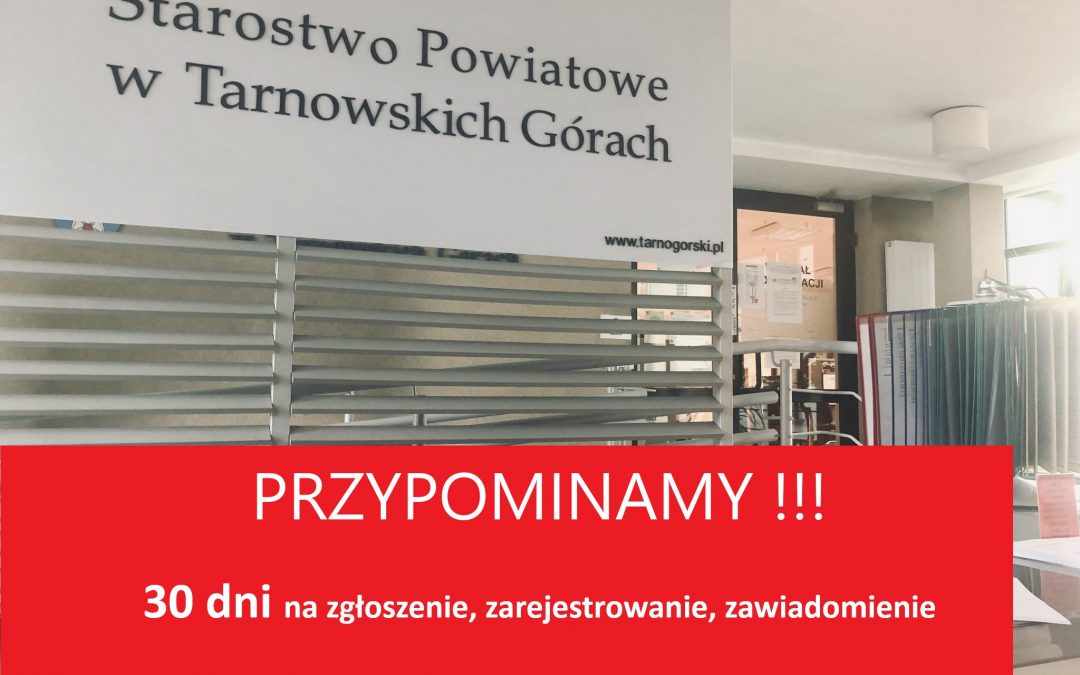 30 dni na zgłoszenie, zarejestrowanie, zawiadomienie