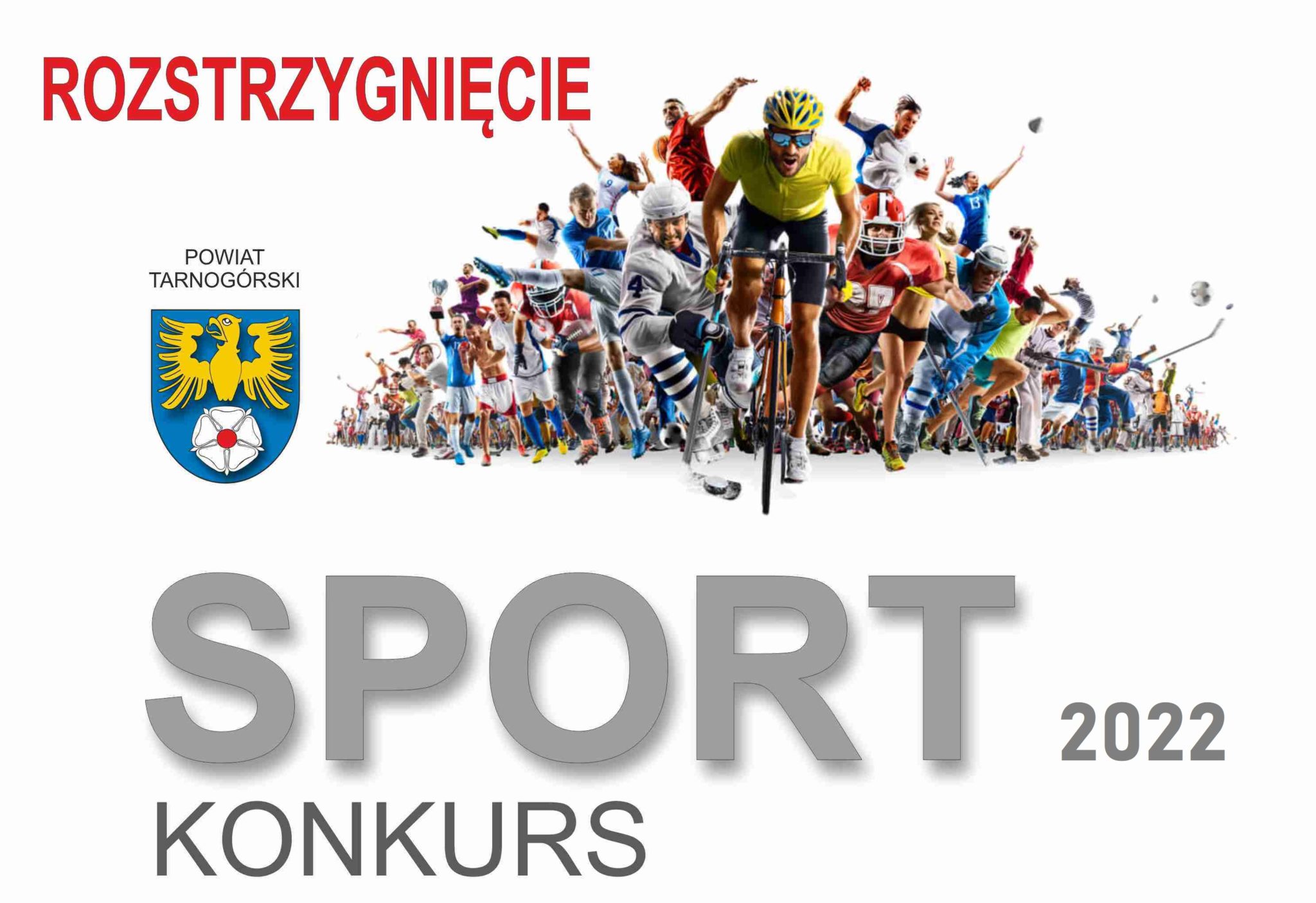 plakat konkurs sport rozstrzygnięcie wtle peleton kolarski oraz logo powiatu