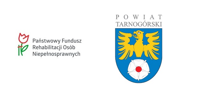 logo PFRON i logo powiatu tarnogórskiego